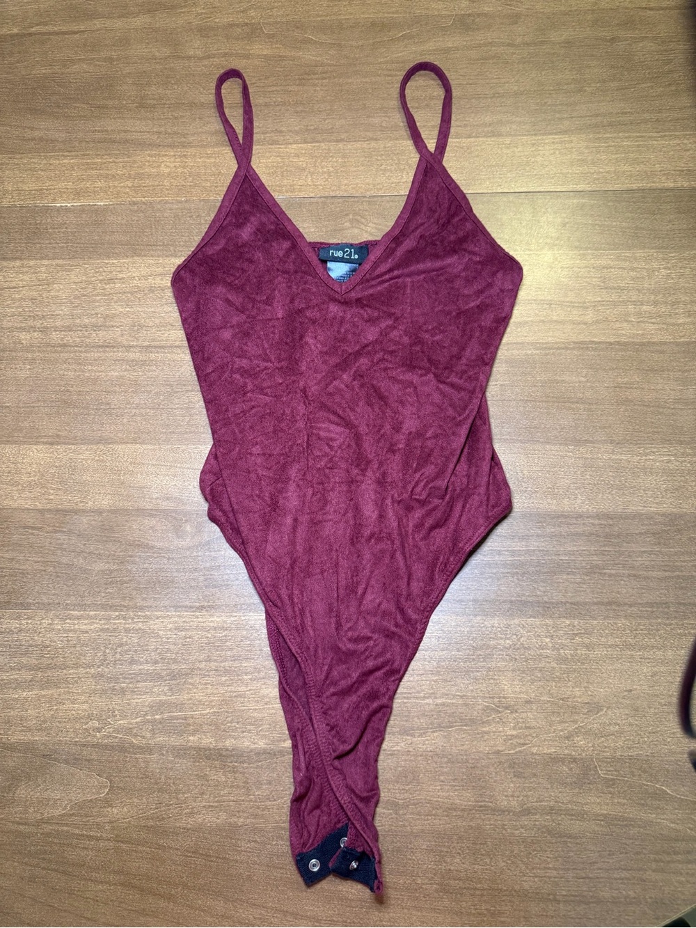 Rue21 Burgundy Faux Suede V-Neck Bodysuit - Size Small
